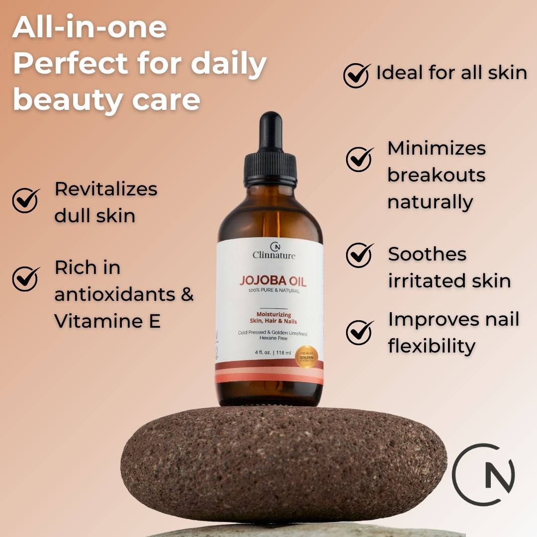 Jojoba Golden Oil - Premium Quality, 100% Pure & Natural for Hair & Nails, Cuticle Oil, Cold Pressed, Deep Moisturizing Skin & Body Oil with Vitamin E, with Dropper & Roller Applicator