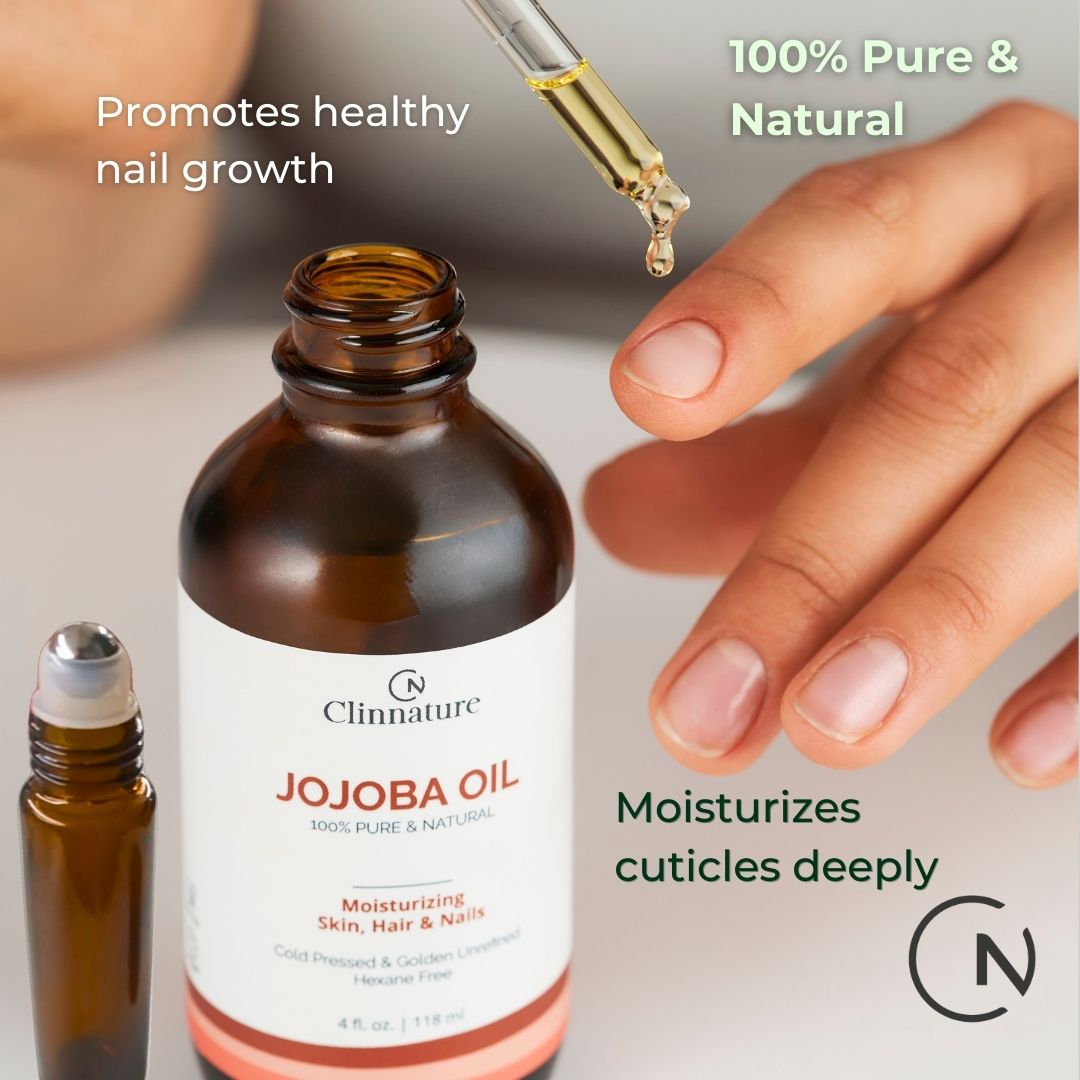 Jojoba Golden Oil - Premium Quality, 100% Pure & Natural for Hair & Nails, Cuticle Oil, Cold Pressed, Deep Moisturizing Skin & Body Oil with Vitamin E, with Dropper & Roller Applicator