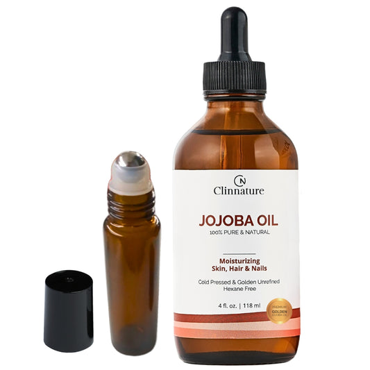 Jojoba Golden Oil - Premium Quality, 100% Pure & Natural for Hair & Nails, Cuticle Oil, Cold Pressed, Deep Moisturizing Skin & Body Oil with Vitamin E, with Dropper & Roller Applicator